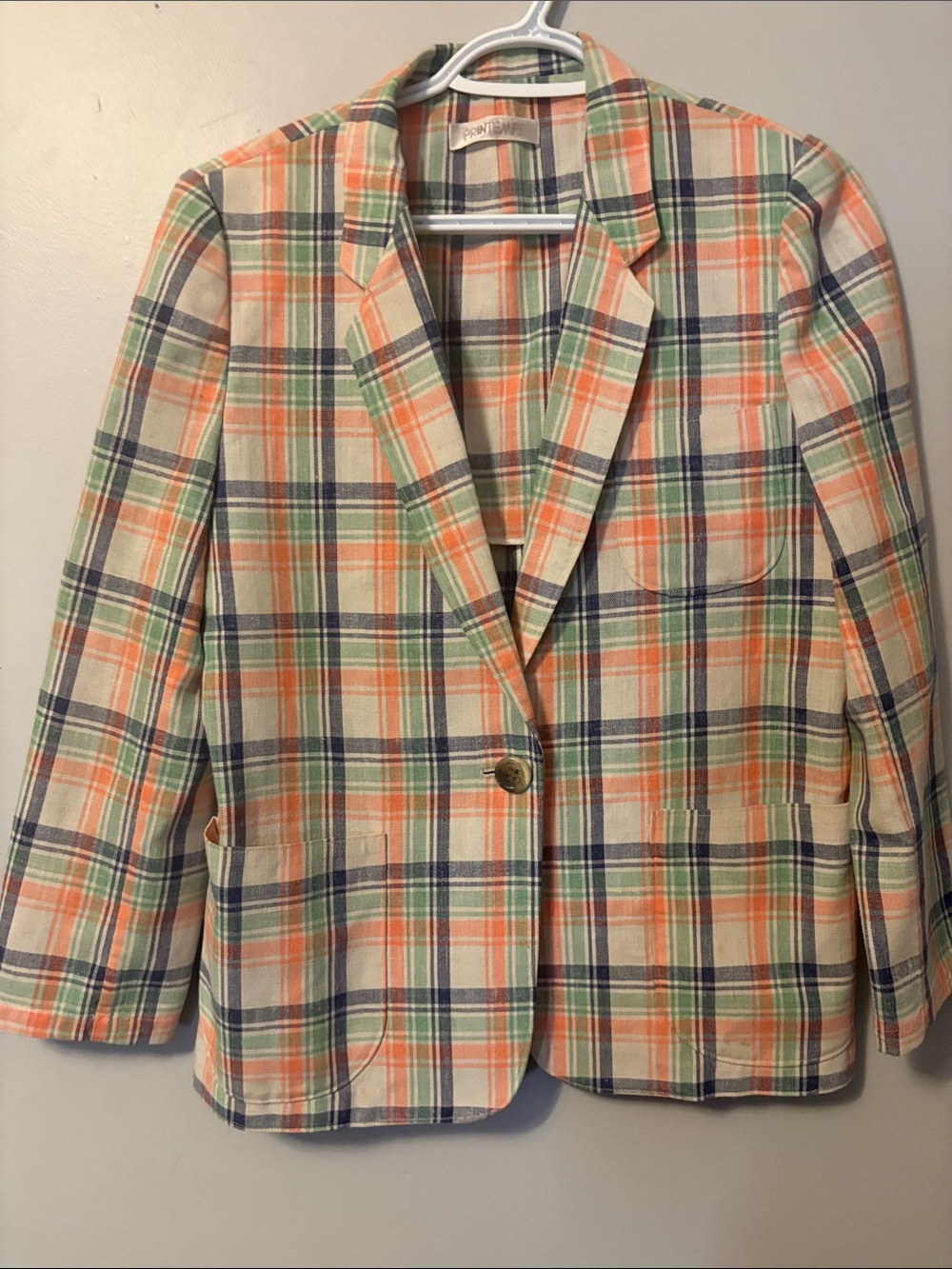 printemps pastel plaid one button blazer